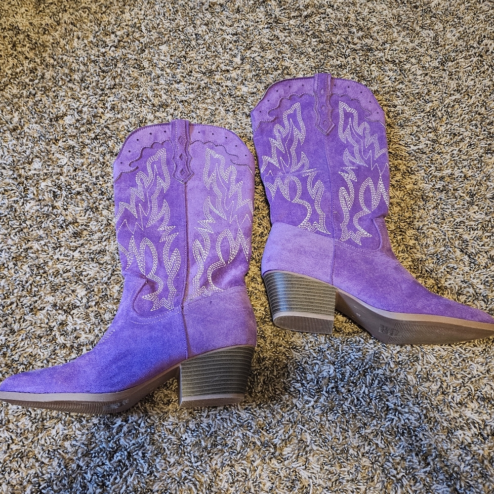 [NOT AVAILABLE] Suede Western Style Boots - Picture 2 of 9